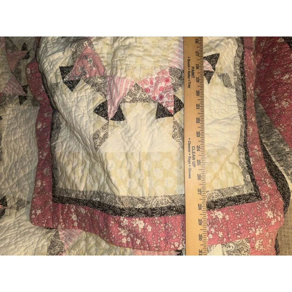 Pink Floral‎ Star Patchwork Quilt and Pillow Sham Set Cottage Core King Bedding